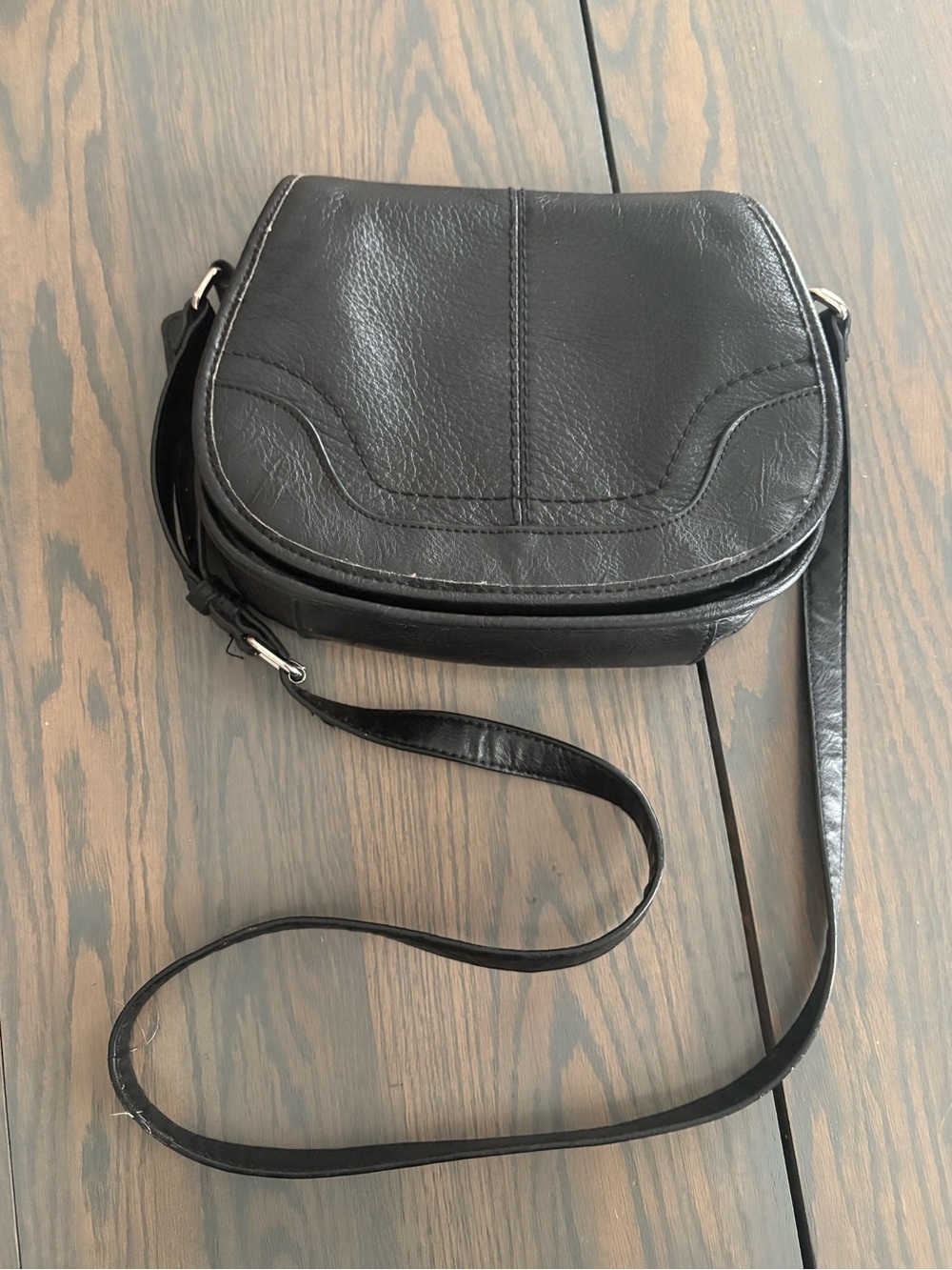 Tignanello Black Leather Crossbody Saddle Bag